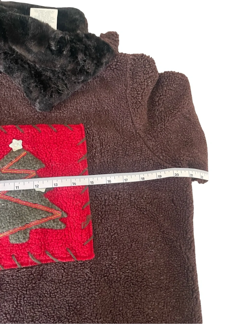Vintage Faded Glory Christmas Sherpa Fleece Pullover Faux Fur Collar Y2K size M